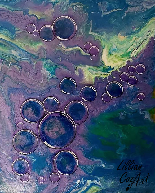 Bubble Spirits' Journey16x20 Lillian Cozart, abstract artist, Wilton Manors, south florida artist